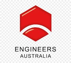 The logo of Engineers Australia features a red hexagon with a curved white line inside, above the words "ENGINEERS AUSTRALIA" in capital letters. Set against a transparent background, this emblem embodies the spirit of enginuity within the engineering community.