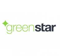 A logo About Enginuity with the words "green star." The word "green" is in light green lowercase letters, while the word "star" is in dark gray lowercase letters. A small, green, diamond-shaped star is located to the left of the word "green." The background is white.